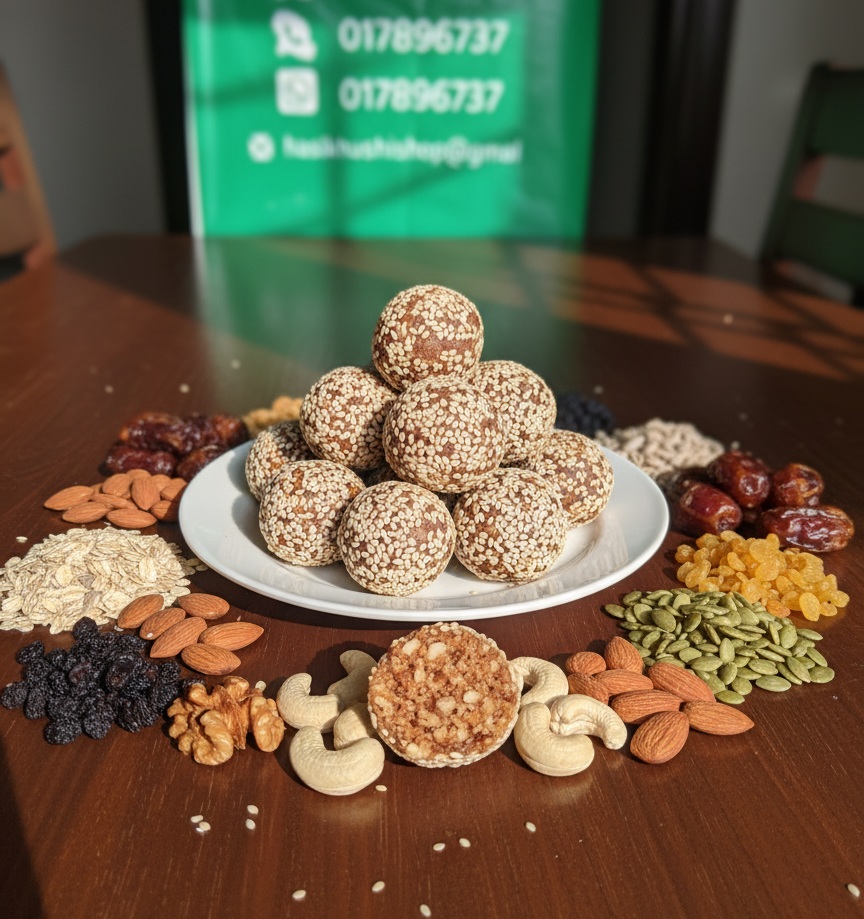 বরফি বা লাড্ডু  (খেজুর+ড্রাই ফুড+বাদাম মিক্সড)